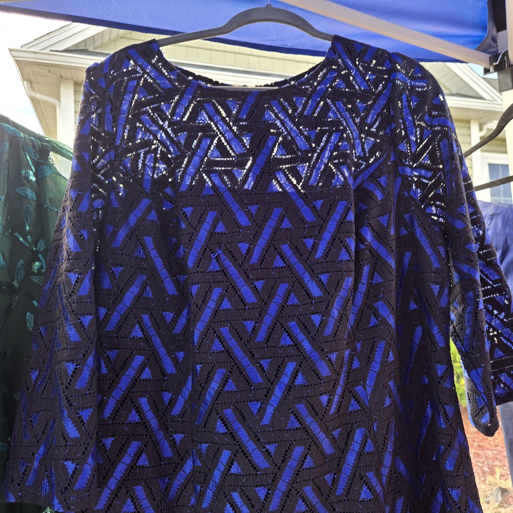 Adrianna Papell Black and Blue Lace Top